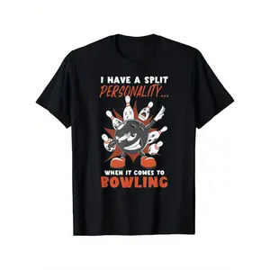Menswear Round Neck Bowling T-Shirt - Comfy Breathable Casual Sports Top for Spring Summer Leisure, Ideal Gift