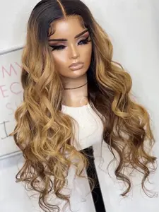 28 Inch Long Soft Dark Blonde Body Wave Wig, 180 Density, 13x4x1 Lace Front, Pre-Trimmed Realistic Hair Strand, Glueless Curly Wig, Pre Styled Wig, Suitable for Daily Wear