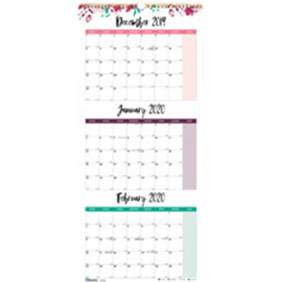 Rediform 3-Month Quick View Wall Calendar - Floral FSC Certified Chipboard Backer Planning Aid, Unruled Blocks, Reminders for Office Stationery & Home Organization Needs