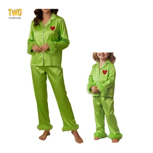 Mommy And Me Christmas Pajamas Matching Sets Long Sleeve Lapel V Neck Button Down Tops And Elastic Waist Pants Loungewear