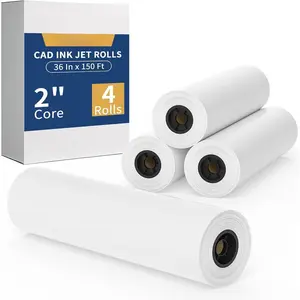 Plotter Paper 36 inches x 150  Wide Format -  CAD Engineering Blueprint Paper, 4 rolls, 2-inch Core, Suitable for Inkjet Printer Architecture