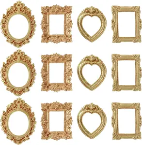 12Pcs Mini Baroque Picture Frames, Vintage Gold Resin Frames Set for Jewelry Display, DIY Crafts, and Aesthetic Home Decoration