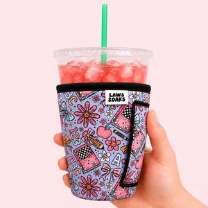 A+ Cutie Teacher Coffee Sleeve With Handle Attached Reusable Neoprene Cup Sleeve Eco-Friendly Comfortable Drink Sleeve for Iced Coffee Drinkware Accessories Teacher Gift Teacher Appreciation