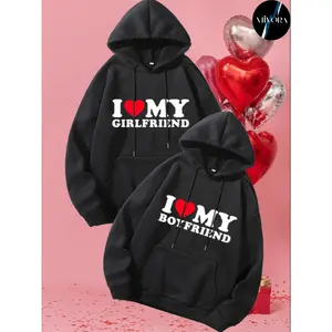 I Loves My Girlfriend, I Loves My Boyfriend Couple Hoodies Graphic Hoodie Casual Fleece Fabric Pullover Hooded Sweatshirt for Women for Men, Perfect Love Gift
