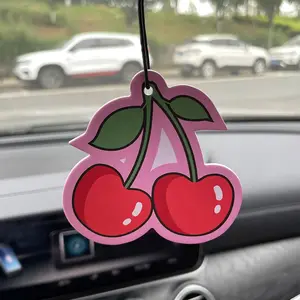 Cherry Air Freshener Car Hanging Ornament, Long-Lasting Scented Paper Pendants for Rearview Mirror & Vent, Natural Essential Oil Fragrance Scentedpaperpendant