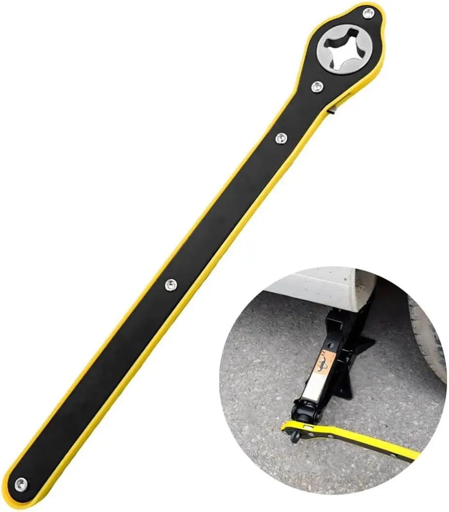 Jack Ratchet Wrench, Car Steel Jack Long Handle Wrench Tool, 360° Rotating Labor-Saving Scissor Jack Wrench with Forward and Reverse Knobs, Universal Car Accessories (Without Accessories)