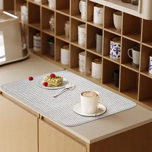 Kitchen Counter Drying Mat, Non-Slip Absorbent Microfiber Dish Draining Pad, Super Fine Fiber Pot Holder for Kitchen Cabinets