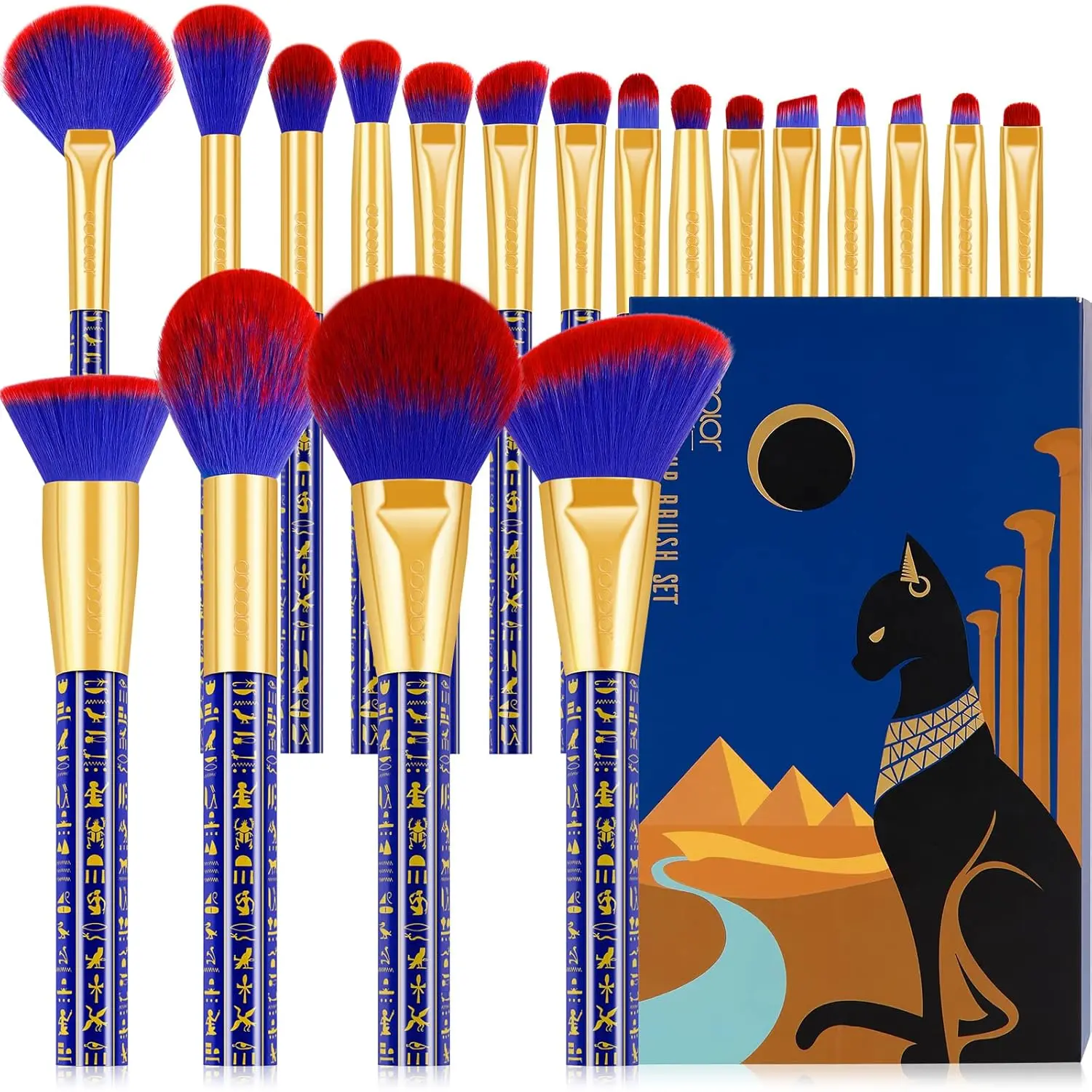 Makeup Brush Set 19Cs -Ancient Egyptian Series, Luxe Design | Professional Makeup Brushes for Foundation, Blush, Bronzer, Contour, Eyeshadow & Powder, Gift Set, Cruelty-Free & Vegan docolor