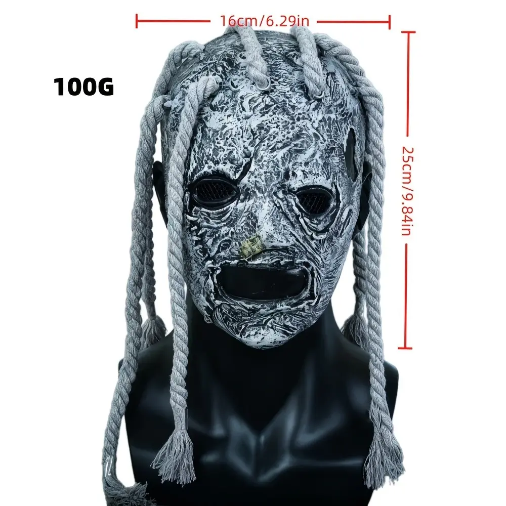 Horror Monster Mask with Gray Rope Braids Mask for Halloween Haunted House Cosplay Costume Props Scary Cracked Texture Mask With Rope Dreadlocks, Horror Latex Full Head Mask, Halloween Cosplay Party Costume Prop