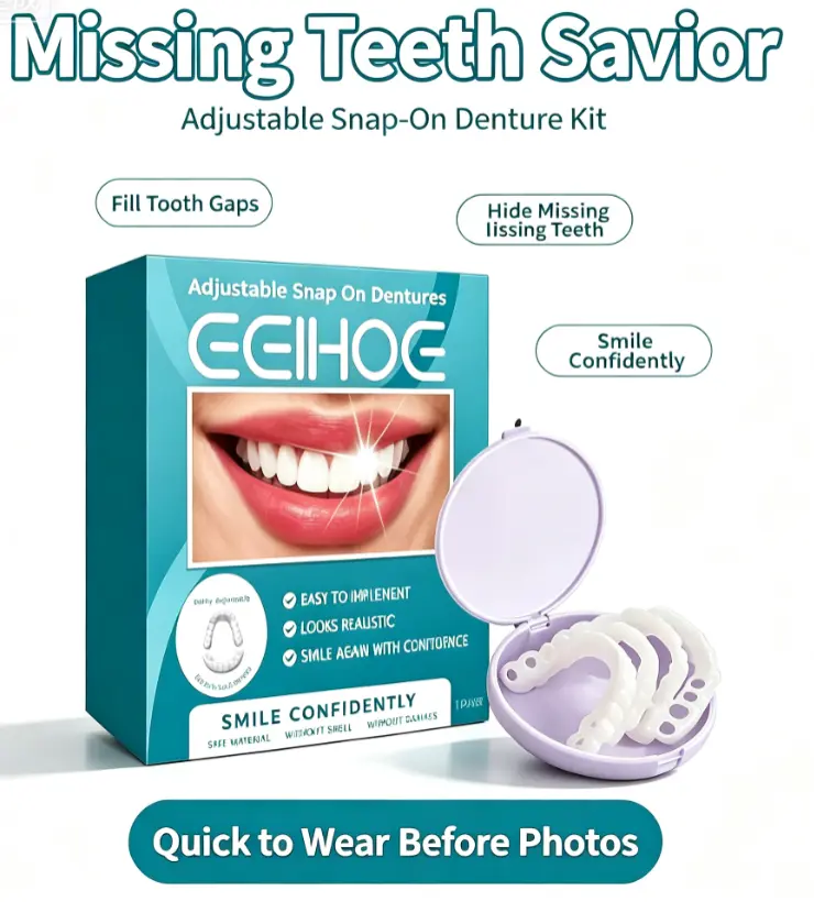 Adjustable Snap‑On Denture Kit, Temporary Interdental Fillings, Reusable Orthodontic Veneers for Missing Teeth, Safe‑Material Fake Teeth for Selfies, Dating and Daily‑Time Use