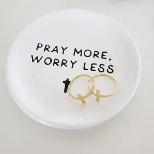 Pray More Worry Less Ceramic White Jewelry Holder