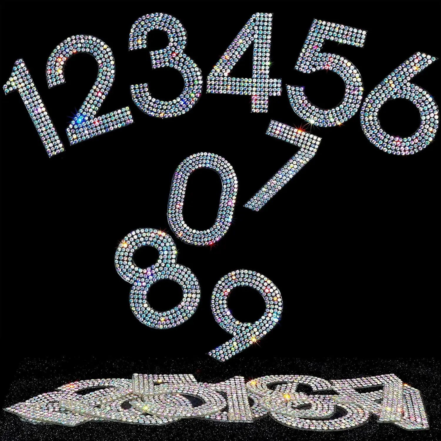 40Pcs Bling Rhinestone Numbers lf-Adhesive Glitter Number Stickers for Crafts Cars Doors Mailbox 0-9 DIY Crystal Iron-on Numbers Stickers for Clothing Decoration(Crystal AB,2.24")