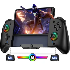 Handheld Wireless Remote for Switch/OLED, Full-Size Ergonomic Game Joypad with RGB Joystick, 8-Color Lighting, Turbo & Programming Options, Gaming Accessories