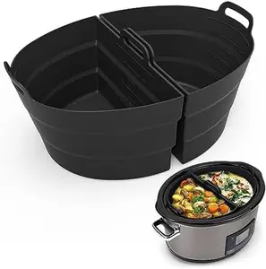 ChefAid Slow Cooker Divider Liners with Handle, 100% Silicone Reusable Slow Cooker Liners Compatible with 6-8 Quart Oval or Round Slow Cooker, Fits 7 Quart Crockpot Liners (Black, 2 Pack)