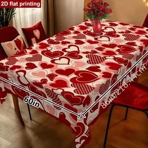 1pc Valentine'S Day Heart-shaped Printed Tablecloth | Round Polyester Fiber, Suitable for Wedding Anniversaries, Holiday Party Decorations, Outdoor Wedding Decorations, Kitchen Additions, and Mother'S Day Gifts for Family and Friends