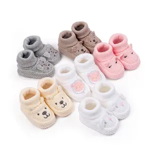 Canrulo Knitted Baby Booties with Ears Soft Infant Boots Comfortable Winter Shoes for Boys and Girls