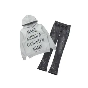Drako Grey/Dark Grey Hoodie/Stacked Flare Jean Set