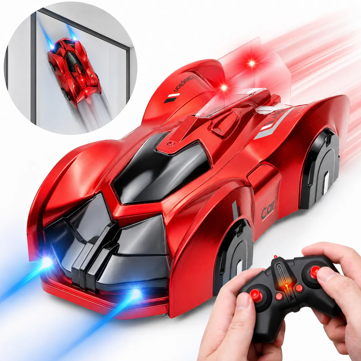 Wall Climbing RC Car Toy for Kids, Remote Control Climbing Race Car for Floor Wall Ceiling Glass Play, LED Light Remote Car Toy Gift for Boys Girls