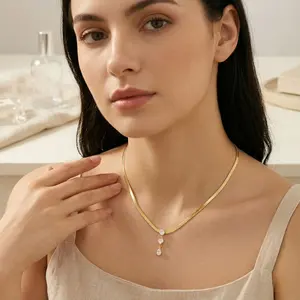 Herringbone Chain Necklace for Women Adjustable Pendant Rhinestone Jewelry Elegant Accessories for Mother's Day Gifts and Anniversary