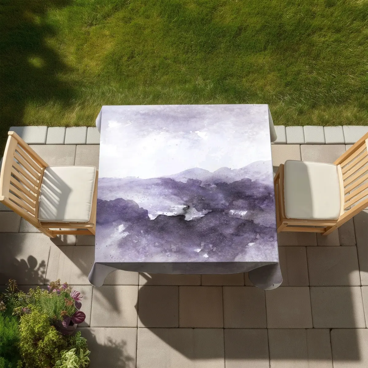 Purple Cloud-Shaped 360 Stand Water-Resistant Tablecloth - 58x58 in, Durable Fabric, Easy-to-Clean Kitchen Linen, Elegant Home Decor for Dinner Party, Indoor-Outdoor Use, C1TC58587CHMA1