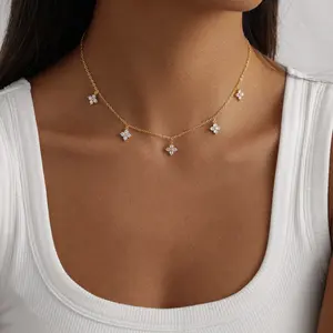 Pancert 5-Petal Golden Zircon Sparkling CZ Necklace - Trendy Charms Gold Floral Gold Jewelry, Elegant Accessories for Women, Ideal Birthday & Anniversary Gifts,summervibes