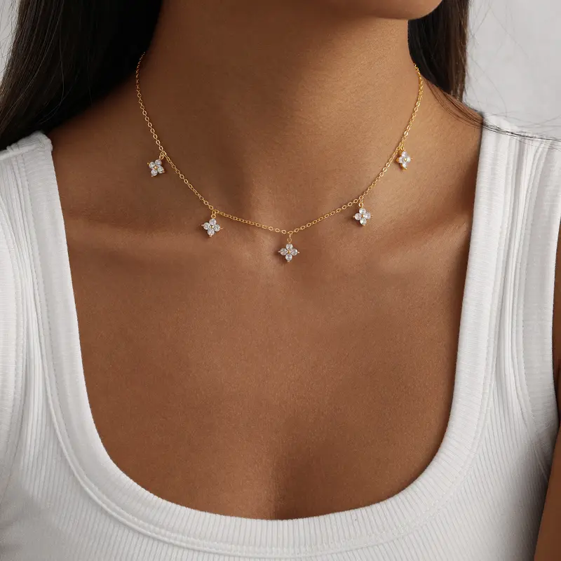Pancert Women's Dainty Floral Gold-Plated Choker Necklace - Sparkling CZ Charms, Feminine Costume Jewelry, Accessories Adults Female, Ideal GF Gift, Feminine Items for Women
