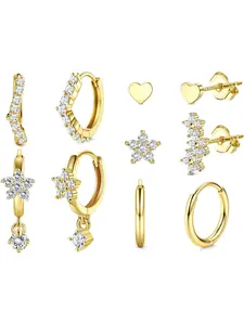 14K Gold Plated Hoop Earrings for Women - 5 Pairs Post Huggie Earring Stacks for Multiple Piercing Trendy Cartilage Hypoallergenic Earings for Sensitive Ears Earring Stacking Set