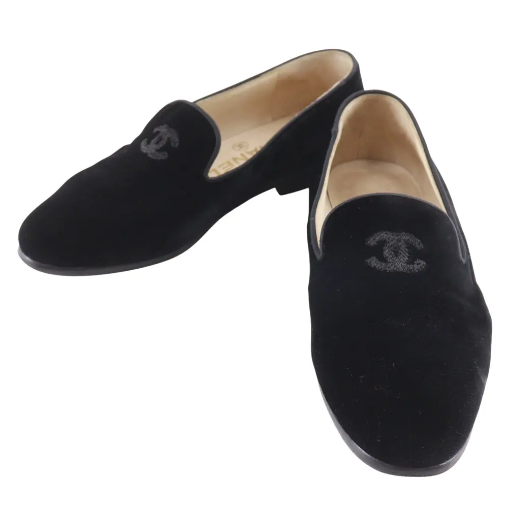 Pre-owned CHANEL Velvet Small Leather Goods Coco Mark Loafers