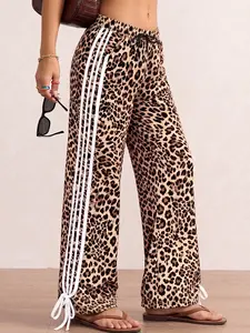 Women's Leopard Print Casual Pants, Skin-Friendly Warm, Slimming Leg-Lengthening Striped, Youthful Sporty Style, Comfortable Daily Basics