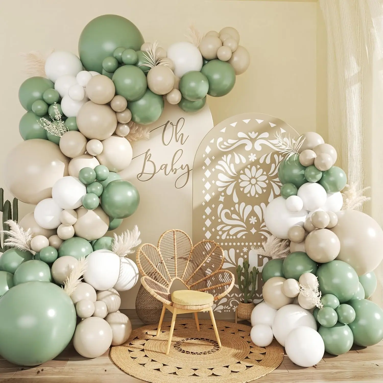 145pcs Mixed-Size Sage Green, Sand & White Balloon Garland Arch Kit with Pump – Photo-Worthy Decor for Birthday, Wedding Party Supplies, Balloon Arch Decoration, Party Balloons Decorations