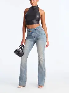 Renata Mid Rise Crossover Bootcut Jeans - Vintage Wash