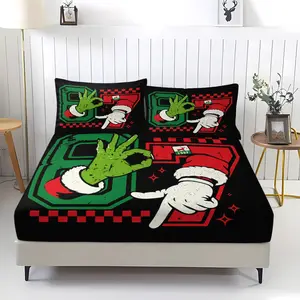 67 Creative Personalized Digital Printed Bed Sheet, Comfortable Bedding, Including 1 Bed Sheet and 2 Pillowcases, Non slip Dust Cover Suitable for Children's Bedroom Decoration