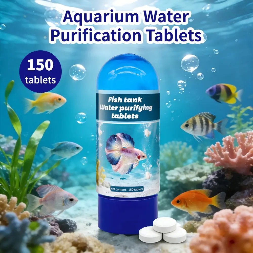 Aquarium Water Purification Tablets, Fish Tank, Dechlorinator For Fish Tank, Quick Chlorine Removal, Anti-Stress Fish Care, Large Capacity 150 Pieces, Lazy Person's Aquarium Essential