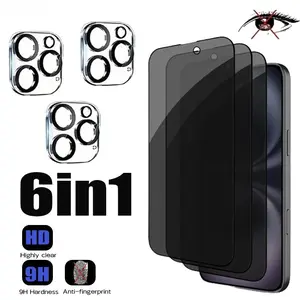 6 In 1 Privacy Glass Screen Protector For iPhone 11 12 13 Pro Mini Tempered Glass For IPhone 14 15 16 Pro Max Plus 16E Glass