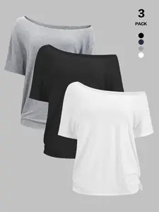 Lazy Vibe Asymmetrical Off-The-Shoulder Oversized Short Sleeve T-Shirt, Multi-Color Y2K Loungewear, Casual Fit, All Seasons