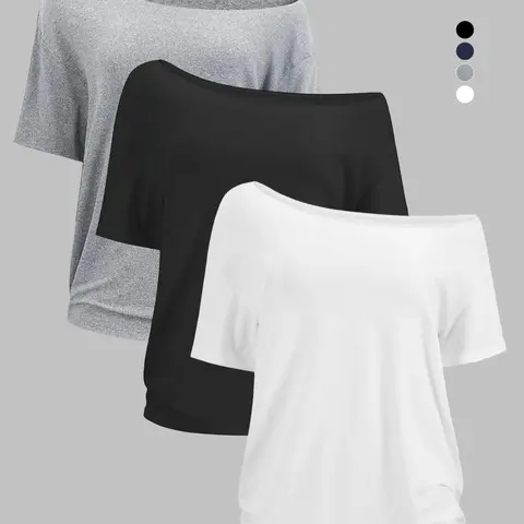 Lazy Vibe Asymmetrical Off-The-Shoulder Oversized Short Sleeve T-Shirt, Multi-Color Y2K Loungewear, Casual Fit, All Seasons, Casual Daily Top