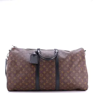 Pre-owned Louis Vuitton Canvas Coated Travel Bags Keepall Bandouliere Bag Macassar Monogram Canvas 55 by Rebag