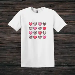 Cowhide Heart Valentines Day Shirt Cotton Casual Crew Neck Plain Soft Top