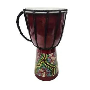 DJEMBE DRUM BONGO Congo 12" Hand Carved African Traditional Wooden Drum with Black Cord, Hand Painted Design