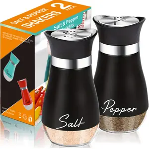 Glass Salt & Pepper Shaker Set, 2 Sets Glass Bottom Salt & Pepper Shaker, Reusable Salt & Pepper Shaker for Kitchen, Table, RV, Camping, BBQ, Seasoning, Salt Pepper Shakers, Kitchen Gadgets