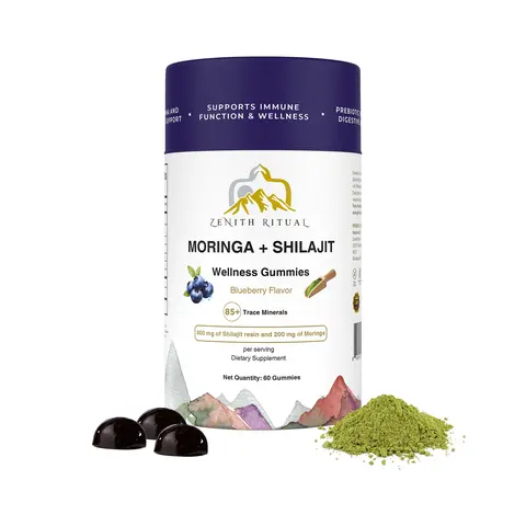 Zenith Ritual Shilajit Gummies with Moringa – Blueberry Flavor, 60 Gummies, Vegan, Gluten-Free, No Added Sugar, Daily Wellness Supplement