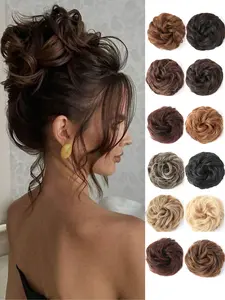 2 Packs Short Messy Bun Hair Piece for Women, Synthetic Soft Hairpieces, Clip in Ponytail Extension with Curly Wavy Style, Heat-Resistant Synthetic Fibres for Daily Use