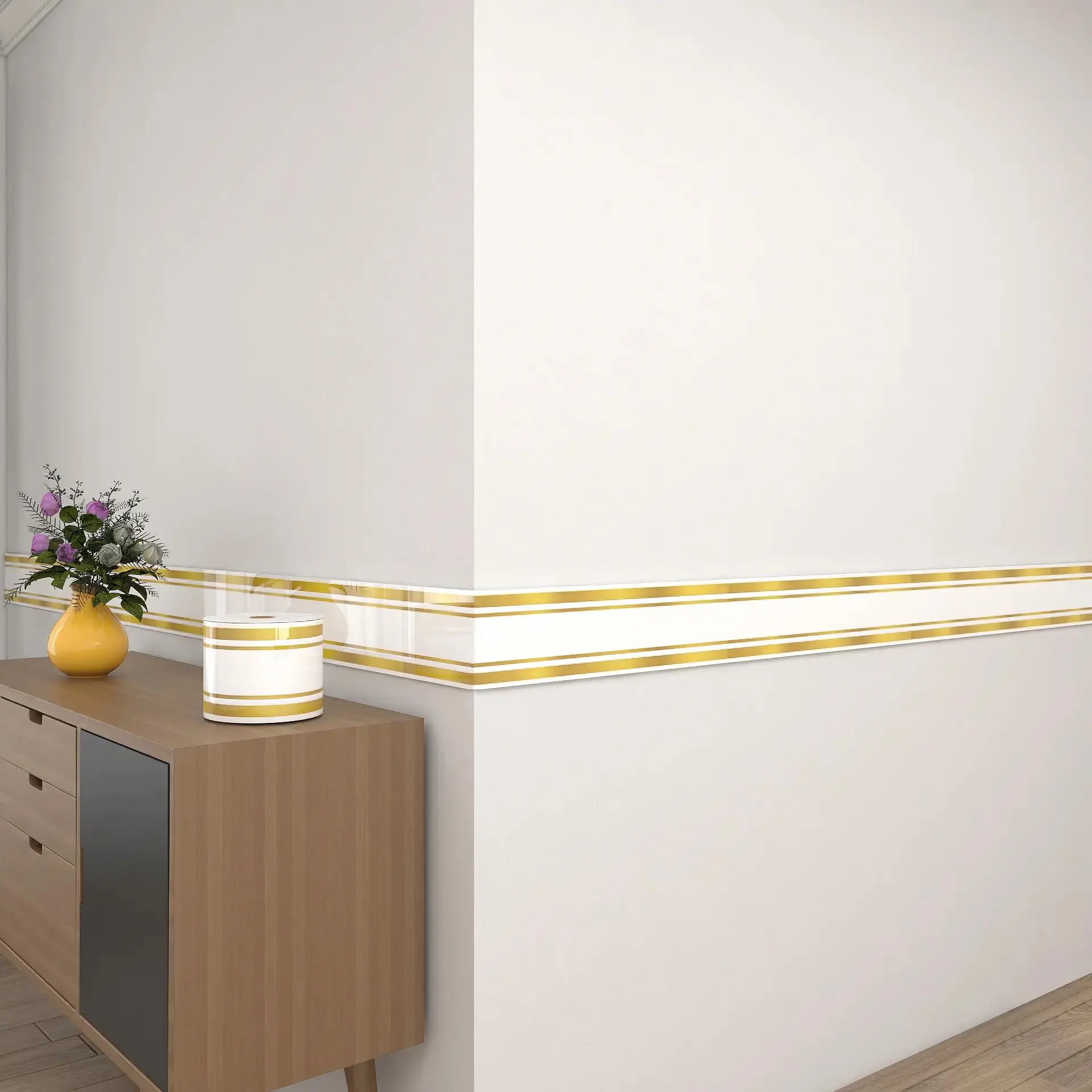 Self Adhesive Baseboard Trim Waterproof Peel and Stick Skirting Board Flexible Wall Molding Strip DIY Wall Edge Protector for Bedroom Kitchen Living Room