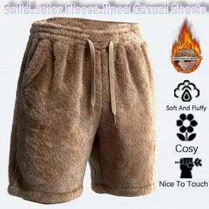 Men's fleece shorts, simple and stylish fleece bottoms, soft and comfortable fabric, suitable for autumn and winter wear, sports, fitness, and street style.