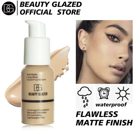 BEAUTY GLAZED HD Liquid Foundation - Full Coverage, Soft Matte & Poreless Finish, Waterproof Ultra-HD Face Makeup, 30ML Concealer Flawless