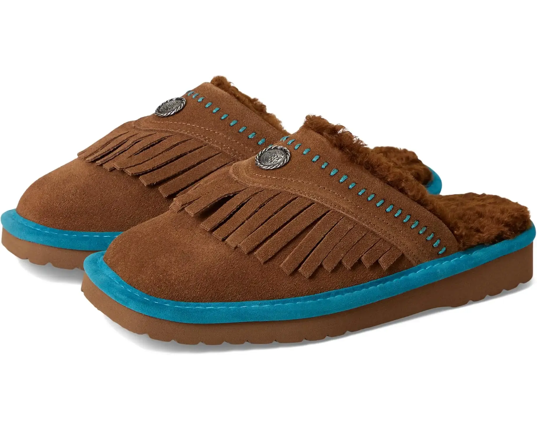 Ariat Jackie Cowgirl Square Toe Slipper Fringe, Shoe, Footwear, Suede, Women, Faux Single Stitch, Fringed Suede, Indoors, Slide, Casual Wear, Eva Sole, Foam Cushion, Slip-On Style, Outdoors