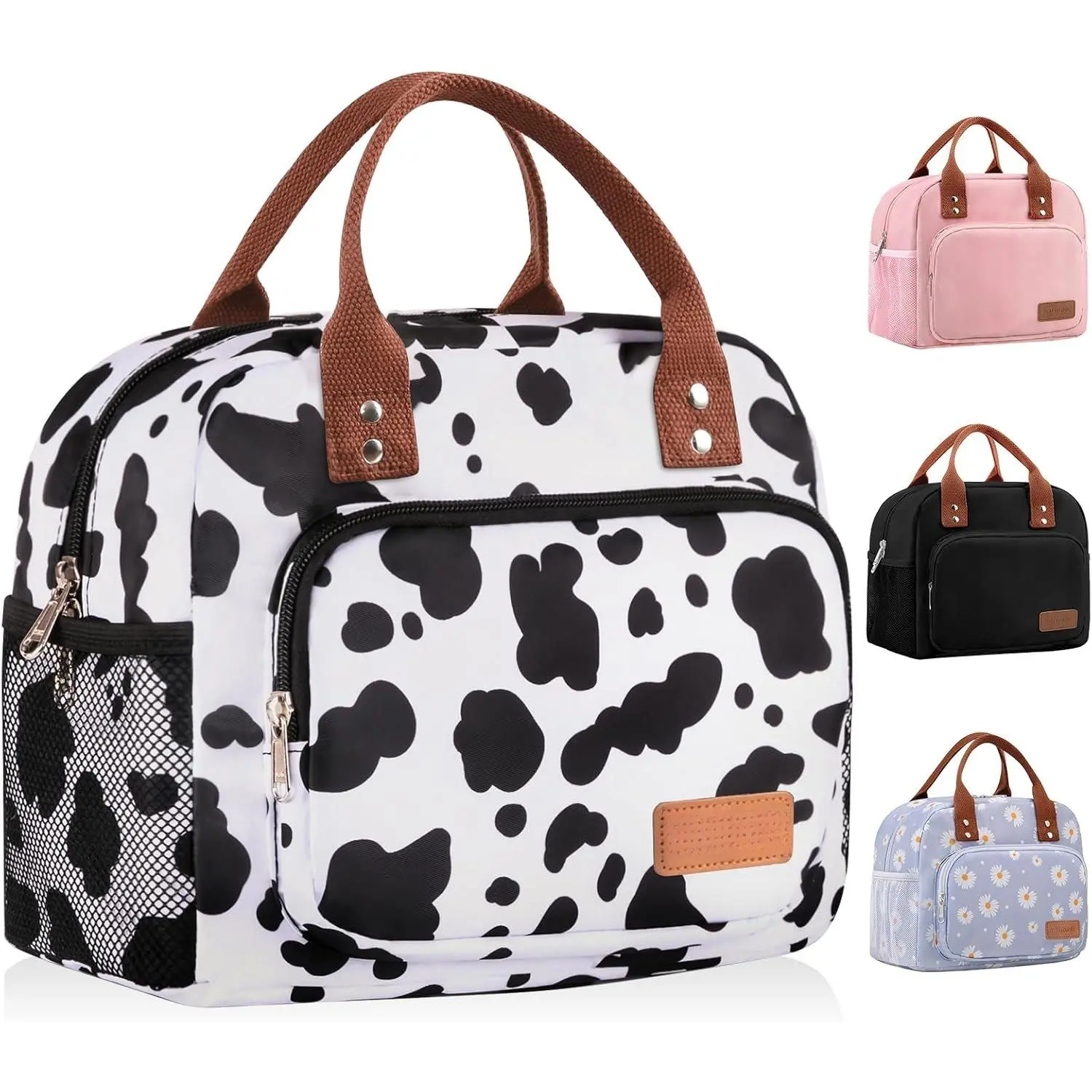 Lunch Bag for Women, Insulated Lunch Box for Women Men Work Adult, Cute Lunch Tote Large Capacity  Cooler Containers for Picnic Travel Office or Beach (Cow)