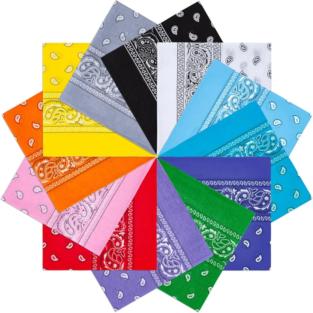 12 Pack 100% Cotton Bandanas for Men and Women 22x22 Inch Paisley Pattern Handkerchiefs Hair Headbands