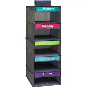 Student Daily Clothing Organizer Bag, Fabric Storage Organizer, Space Saving Storage, Monday-Friday School Clothes Storage, Includes 10 Weekday Tags, Side Pocket Design