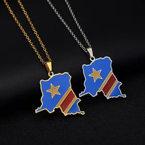 [Map Necklace] African Congo Pendant Necklace Men and Women Couples High Sense Ethnic Style Versatile Fashion Jewelry